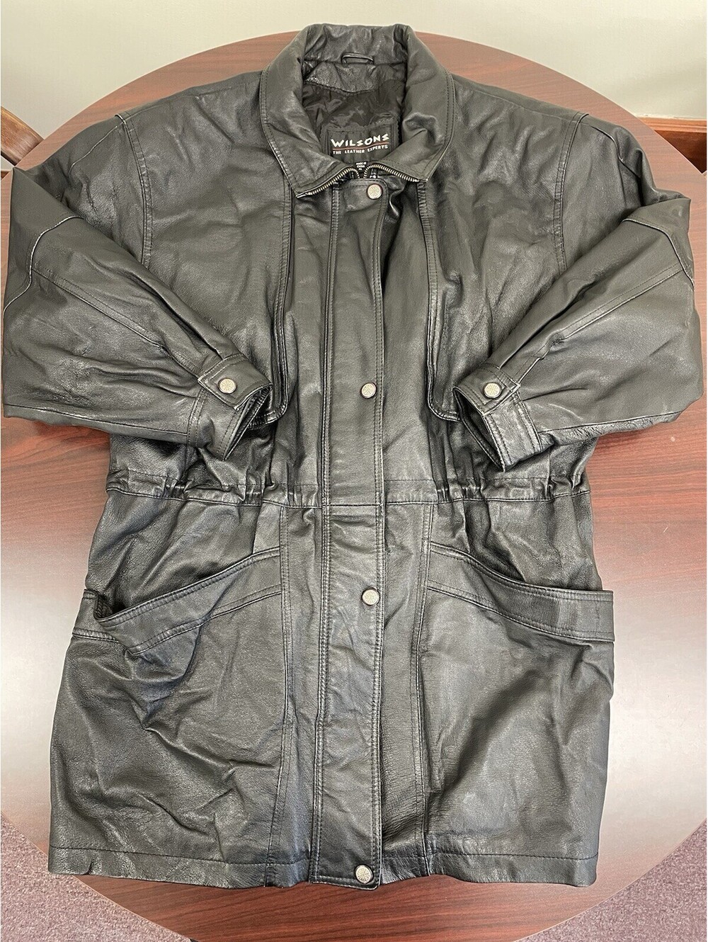 Vintage Wilsons Black Leather Women’s XL Full Length Vented Trench Coat *Read